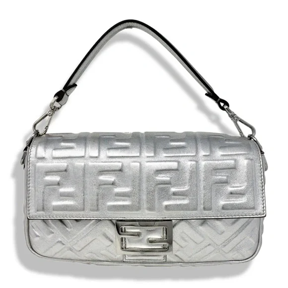 Fendi NM Metallic Napa Embossed Baguette in Silver - Picture 3 of 8